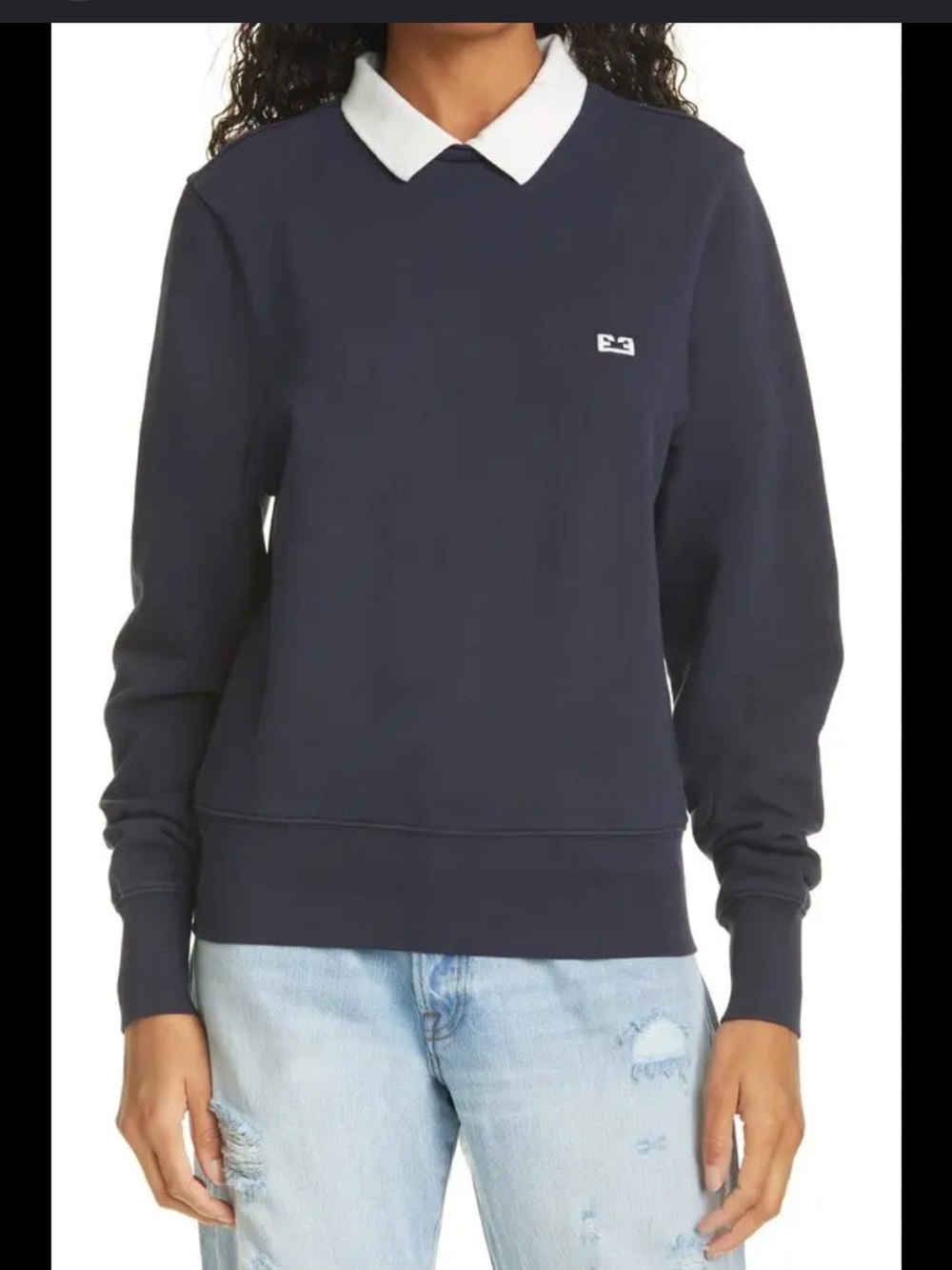 FRAME Polo Collar Logo Sweatshirt in Navy Blue. Size Large. Retail $228